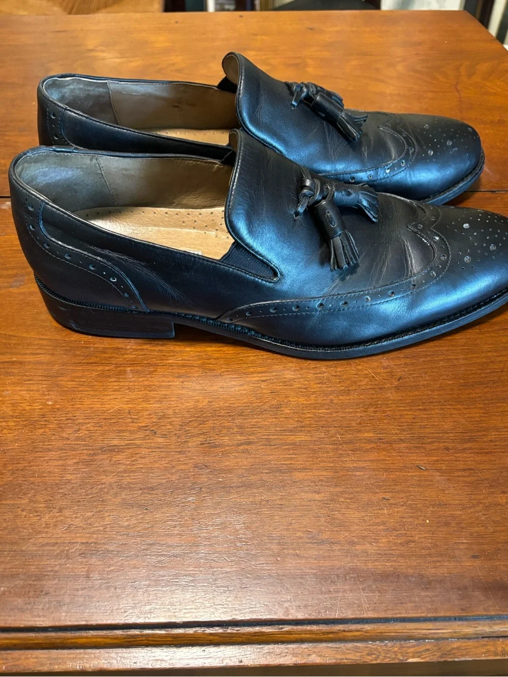 Johnston & Murphy Men’s Black Leather Tassel Slip On Dress Loafers Almond Toe